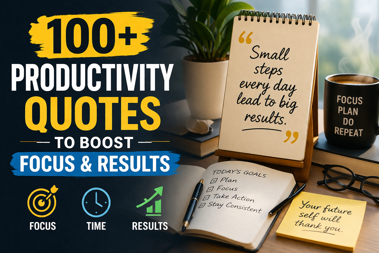 100+ productivity quotes to boost focus and results with motivational workspace setup