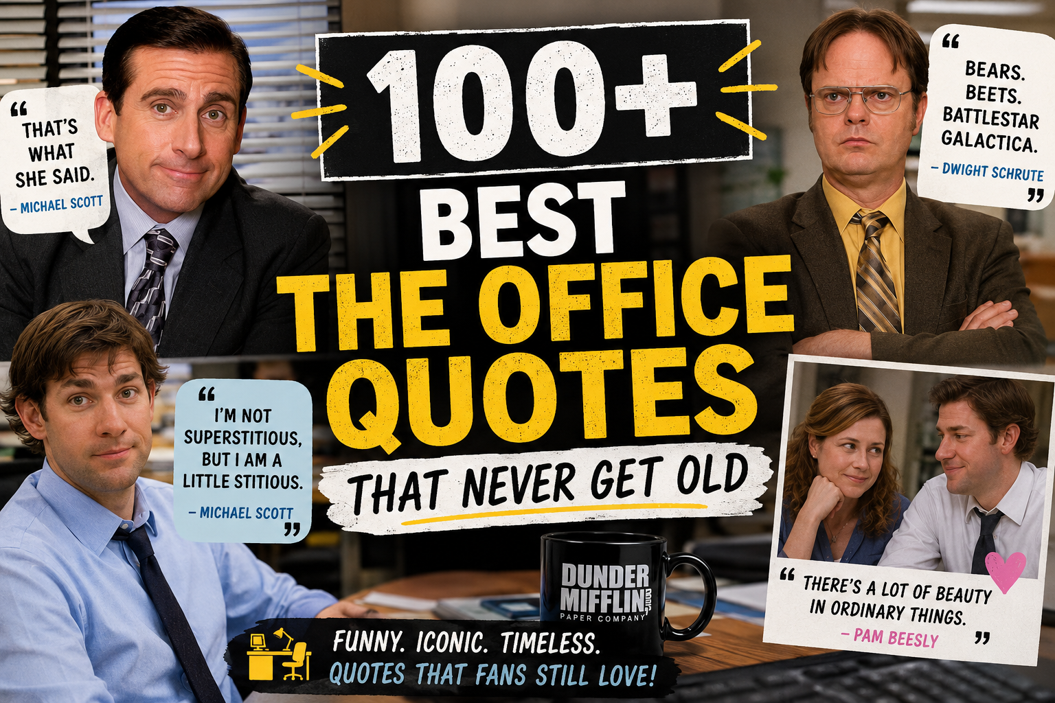 Michael Scott and Dwight Schrute from The Office with funny and iconic office quotes