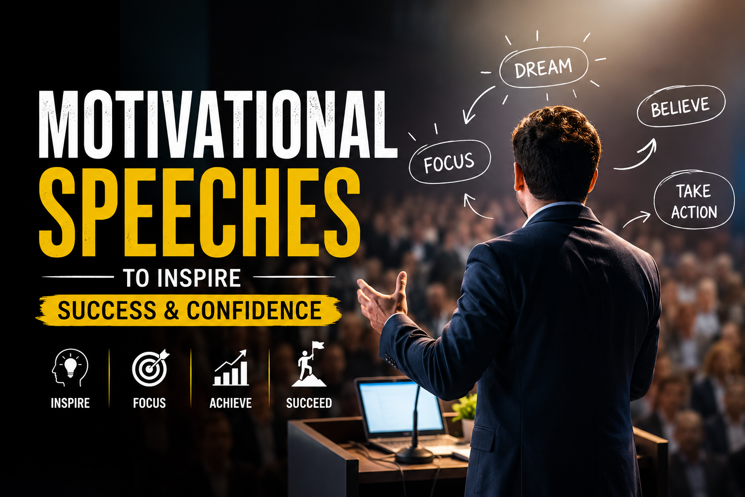 Motivational speaker giving an inspiring speech about success and confidence